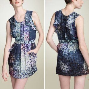 LEIFSDOTTIR blue purple white silk supernova galaxy print silk dress